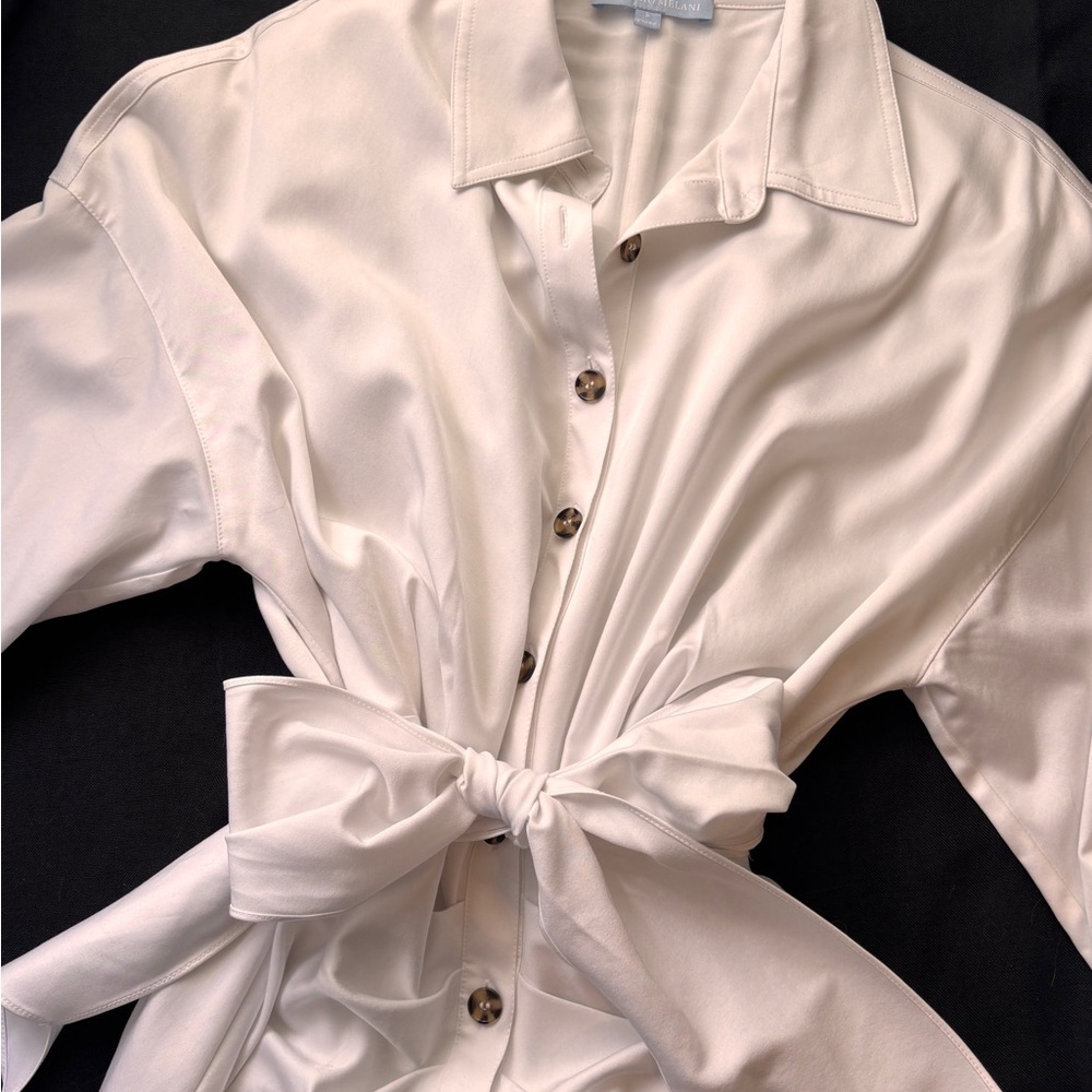ANTONIO MELANI White Long Sleeve Tie Front Midi Dress